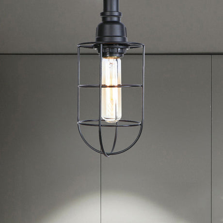 Vintage Wire Guard Ceiling Light For Corridors - Black/Bronze Semi-Flush Mount With 1 Bulb