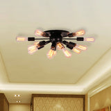 Vintage Industrial Sputnik Multi-Light Ceiling Light In Black For Living Room