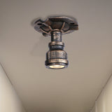 Rustic Industrial Antique Brass Water Pipe Ceiling Light With 1 Metal Semi Flush Mount - Perfect For