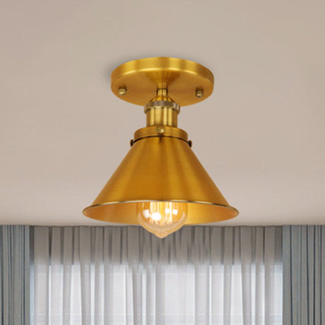 Vintage Metallic Conical Semi-Flush Light In Brass/Copper - Perfect For Hallways