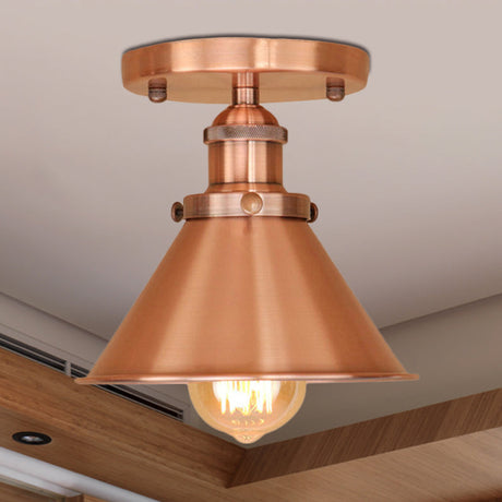 Vintage Metallic Conical Semi-Flush Light In Brass/Copper - Perfect For Hallways
