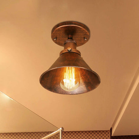 Vintage Metallic Conical Semi-Flush Light In Brass/Copper - Perfect For Hallways