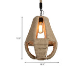 Industrial Beige Rope Pendant Lighting Kit For Coffee House - 1-Light Pear Shape Hanging Lamp