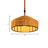 Beige 1-Head Pendant Light Fixture With Antiqued Rope Mongolian Yurts Shape Hand Woven Design -