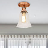 Industrial Flared Glass Semi Flush Mount Light With Clear Bulb In Black/Bronze/Copper