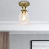 Industrial Flared Glass Semi Flush Mount Light With Clear Bulb In Black/Bronze/Copper