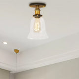 Industrial Flared Glass Semi Flush Mount Light With Clear Bulb In Black/Bronze/Copper