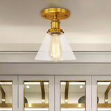 Industrial Clear Glass Ceiling Light In Black/Brass/Copper - Single Bulb Semi Flush Mount