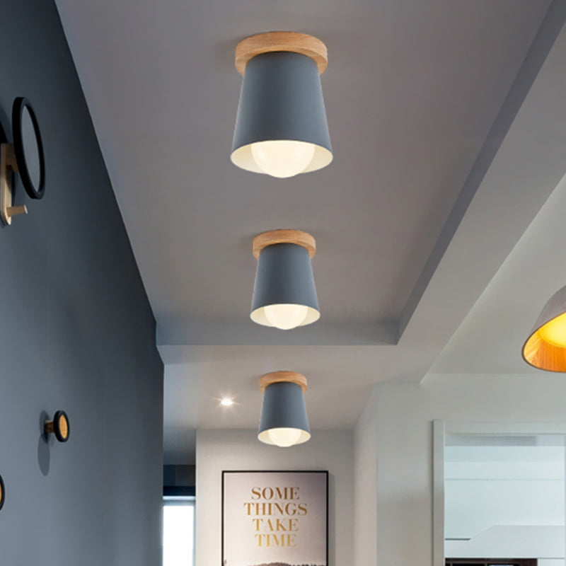 Contemporary Conical Ceiling Light Gray/White/Green - Metal Flush Mount For Bedroom
