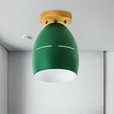 Modern Metal Semi-Flush Ceiling Light - 1 Oval Semi Flush Mount Lighting In Pink/Yellow/Green For