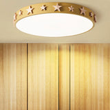 Contemporary Drum Flush Mount Light With Star Decoration - Ideal For Kids Bedroom
