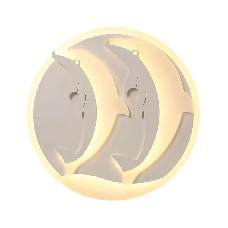 Kids Room Dolphin Led Flush Ceiling Light In White