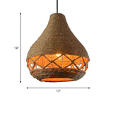 Countryside Teardrop Hanging Light: 1-Bulb Pendant Lamp In Beige - Restaurant Ceiling Décor