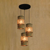 Farmhouse Restaurant Pendant Lamp With 3 Cylinder Rope Shades In Beige