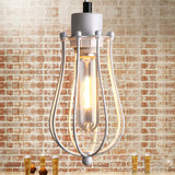 Caged Metal Pendant Light - Industrial Hanging Lamp With Teardrop Shade In Brass/White/Black