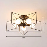 5 - Bulb Iron Star Semi Flush Mount Ceiling Light For Simple Living Room Decor Black