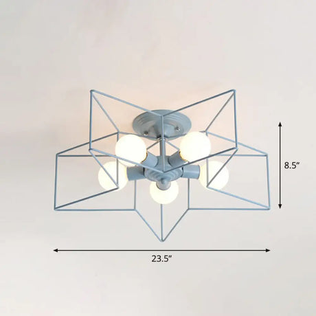 5 - Bulb Iron Star Semi Flush Mount Ceiling Light For Simple Living Room Decor Blue