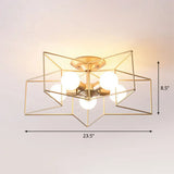 5 - Bulb Iron Star Semi Flush Mount Ceiling Light For Simple Living Room Decor Gold