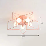 5 - Bulb Iron Star Semi Flush Mount Ceiling Light For Simple Living Room Decor Pink