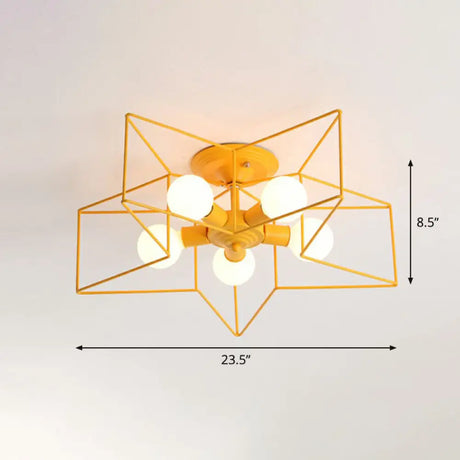 5 - Bulb Iron Star Semi Flush Mount Ceiling Light For Simple Living Room Decor Yellow