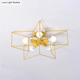 5-Light Industrial Ceiling Lamp For Kid’s Bedroom With Star Cage Design