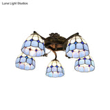 5-Light Tiffany Style Dome Semi Flush Mount Light In White/Clear