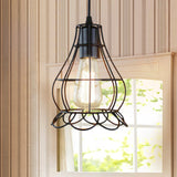 Metal Industrial Pendant Lighting With Flower Cage Shade - Height Adjustable Ceiling Fixture For