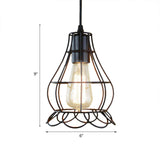 Metal Industrial Pendant Lighting With Flower Cage Shade - Height Adjustable Ceiling Fixture For