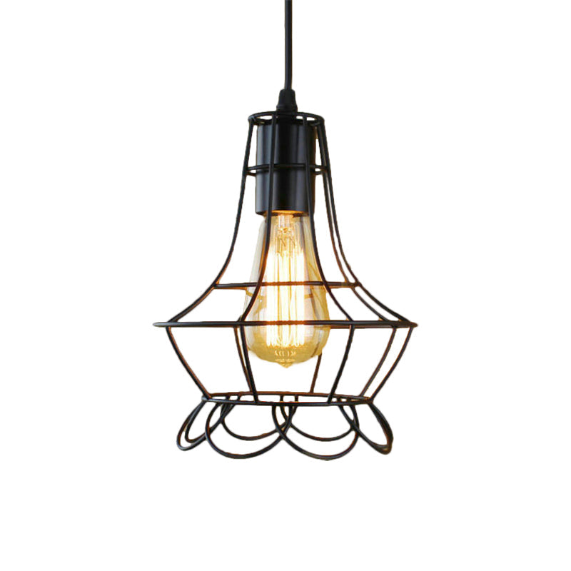 Metal Industrial Pendant Lighting With Flower Cage Shade - Height Adjustable Ceiling Fixture For