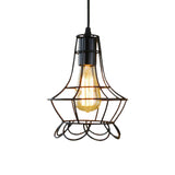Metal Industrial Pendant Lighting With Flower Cage Shade - Height Adjustable Ceiling Fixture For