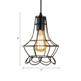 Metal Industrial Pendant Lighting With Flower Cage Shade - Height Adjustable Ceiling Fixture For