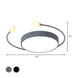 Modern Black/Grey Led Drum Ceiling Light With Dual Modes (White/Warm) - Flush Mount