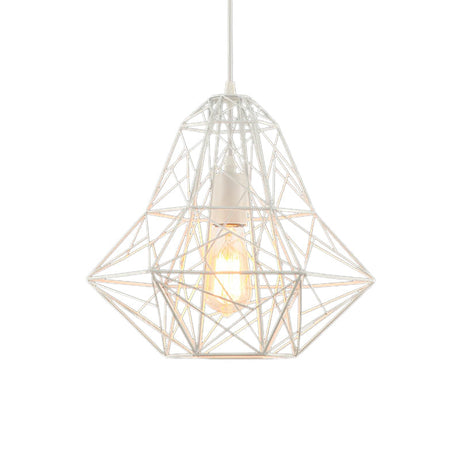 Cage Pendant Diamond Light - Industrial 1 Head Metallic Lamp In Black/White For Dining Room (16/19.5