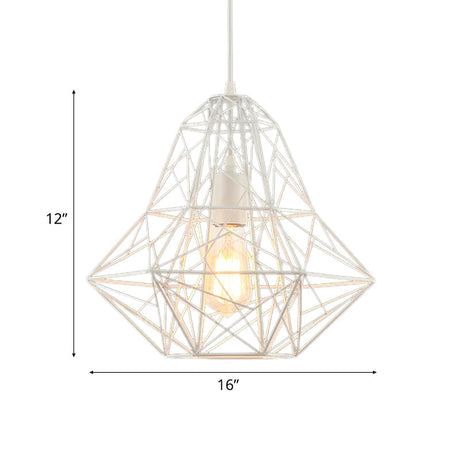 Cage Pendant Diamond Light - Industrial 1 Head Metallic Lamp In Black/White For Dining Room (16/19.5