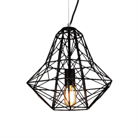 Cage Pendant Diamond Light - Industrial 1 Head Metallic Lamp In Black/White For Dining Room (16/19.5