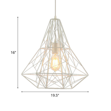 Cage Pendant Diamond Light - Industrial 1 Head Metallic Lamp In Black/White For Dining Room (16/19.5