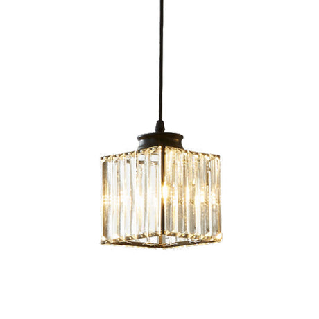Modern Crystal Cube Pendant Lamp For Dining Room - Black Ceiling Hanging Light Kit