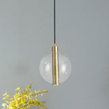 Gold Minimalist Hanging Lamp: 1-Light Bedroom Led Pendant With Clear Glass Ball Shade