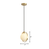 Sleek White Frosted Glass Pendant Light With Brass Ring - Modern Bedside Ceiling Lamp