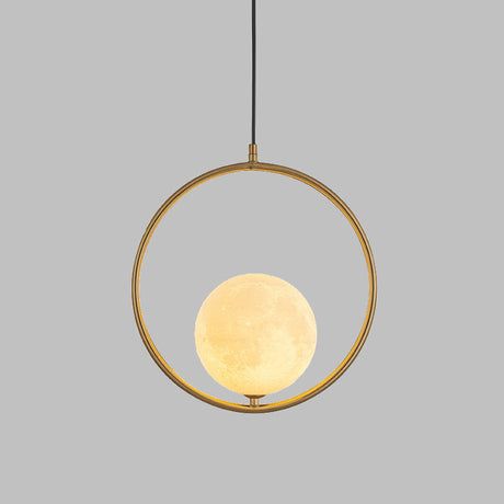 Contemporary Gold Globe Pendant Light With Frosted White Glass And Metal Ring