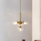 Modern Gold Globe Chandelier With Clear Water Glass - 4 Head Pendant Light Fixture