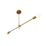 Modern Brass Linear Hanging Light Kit - 2-Bulb Metallic Chandelier Pendant Lamp For Living Room