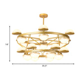 Modernist Gold Semicircle Chandelier Pendant Light For Living Room - Cream Glass 24-Bulb Ceiling