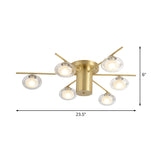 Modern Metal Flush Mount Ceiling Light With Oval Clear Glass Shade - 6 Head Brass Led