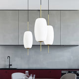 Modern White Glass Oval Pendant Light For Dining Room - 6’/8’/8.5’ Wide Hanging Ceiling