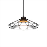 Vintage Black Hanging Pendant Light With Metal Cage Shade For Bedroom - Retro Style Lamp