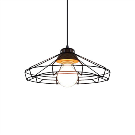 Vintage Black Hanging Pendant Light With Metal Cage Shade For Bedroom - Retro Style Lamp