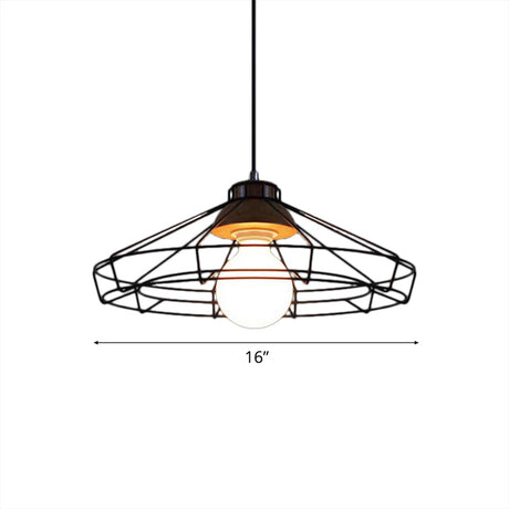 Vintage Black Hanging Pendant Light With Metal Cage Shade For Bedroom - Retro Style Lamp