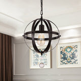Vintage Black Metal Pendant Light For Dining Room - Globe Hanging Ceiling Lighting