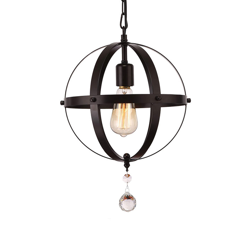 Vintage Black Metal Pendant Light For Dining Room - Globe Hanging Ceiling Lighting